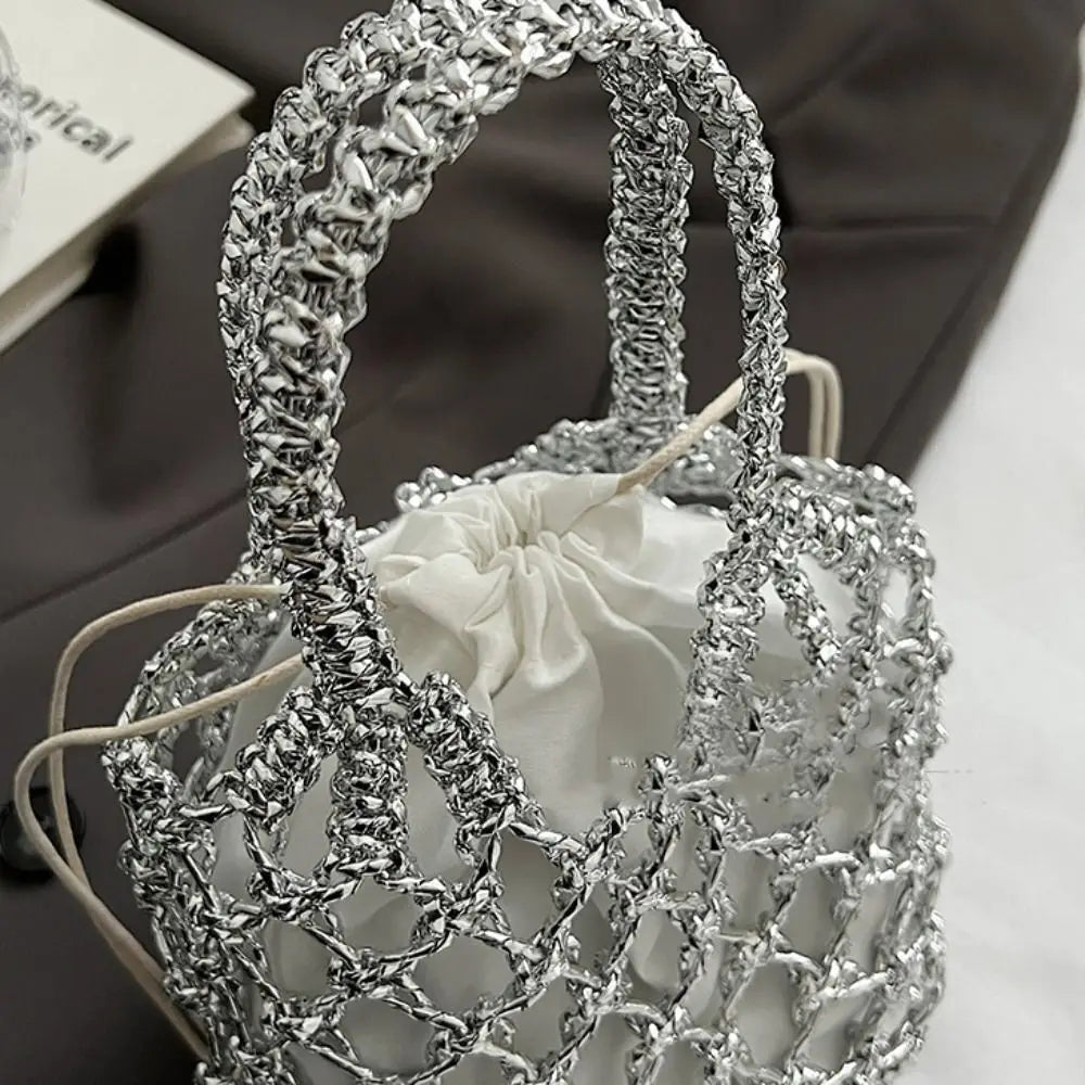 Sac à main tissé de luxe pour femmes, sac de rangement de grande capacité, sac à cordon, sac tissé Portable, sac seau tissé pour filles