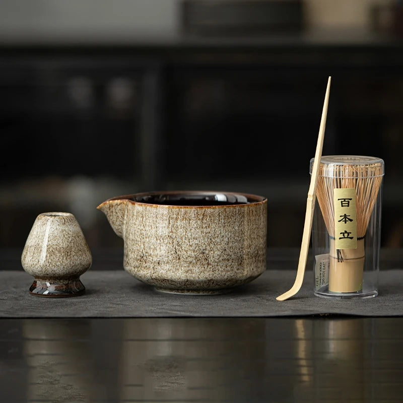 Handmade Japanese Matcha Set, Easy Clean Bowl, Bamboo Whisk, Tea Scoop, Tea Making Tools, Ceremony Accessories, 7 Pieces, 4 Pieces