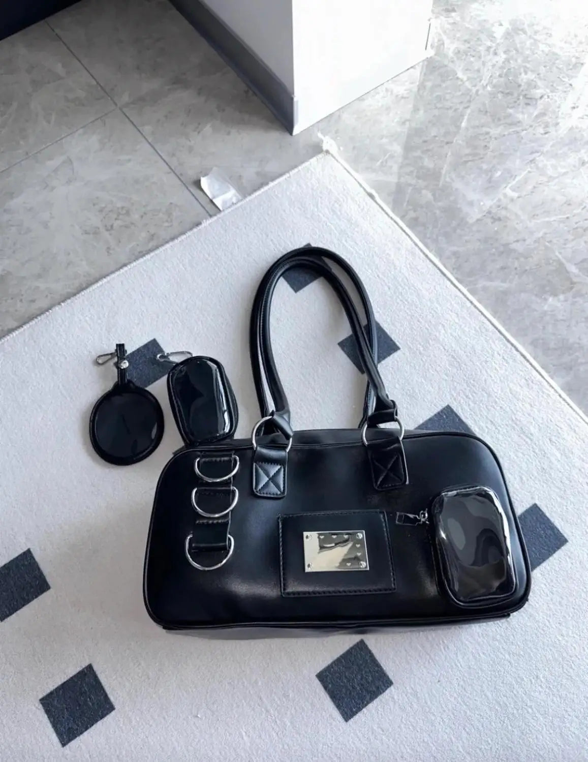JIAERDI Harajuku Black Ita Bag Handbag Women Japanese Uniform Transparent Shoulder Bags Female Preppy Style Kawaii Underarm Bag