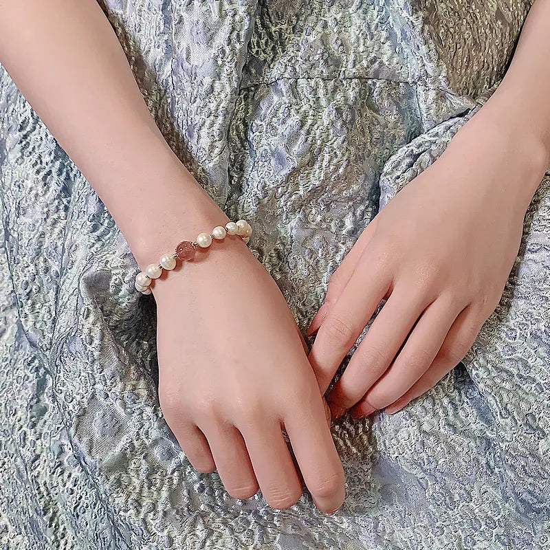 Bracelets baroques en perles d'eau douce et Quartz fraise pour femmes, bijoux de haute qualité, cadeaux de saint-valentin, ne se décolore pas, 100%