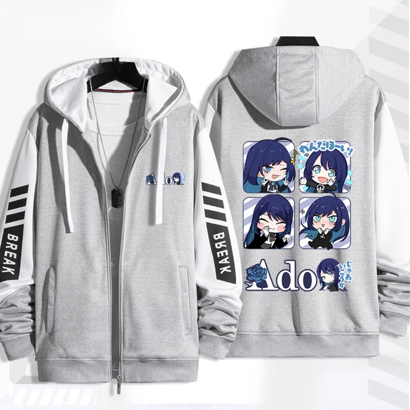 Men Women Cartoon Print Zip Up Hoodie Harajuku Sweatshirt Zip Up Hooded Jacket Hip Hop Singer Teen Sweatshirt Streetwear