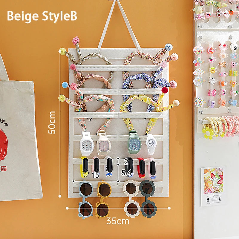 Organisateur de nœuds de cheveux, tenture murale, support de bandeau de grande capacité, cintre de rangement de pinces à cheveux, accessoire permettant de gagner de l'espace pour chambre de fille
