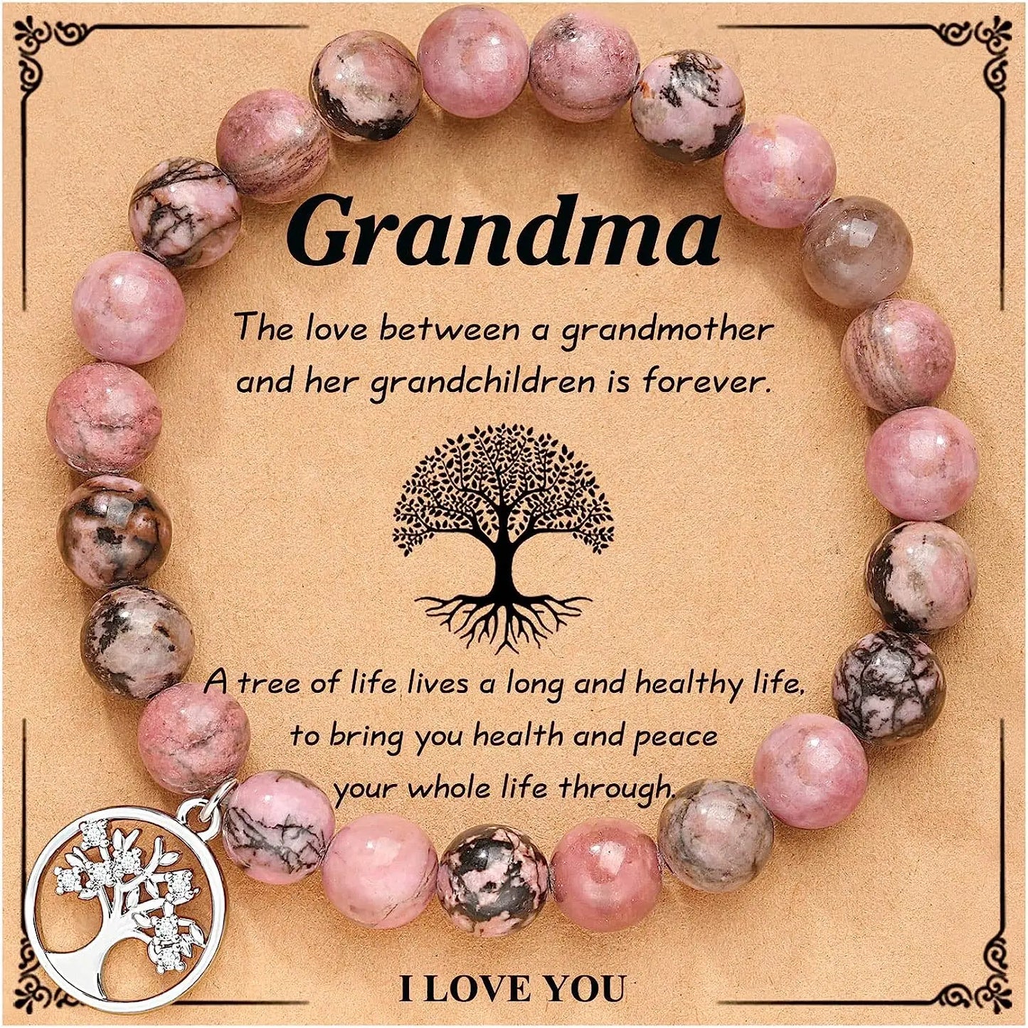 Bracelet en Agate violette, carte d'arbre de vie, Bracelet en pierre naturelle perlée de Rhodochrosite, cadeaux d'anniversaire et de noël pour Nana/grand-mère/maman
