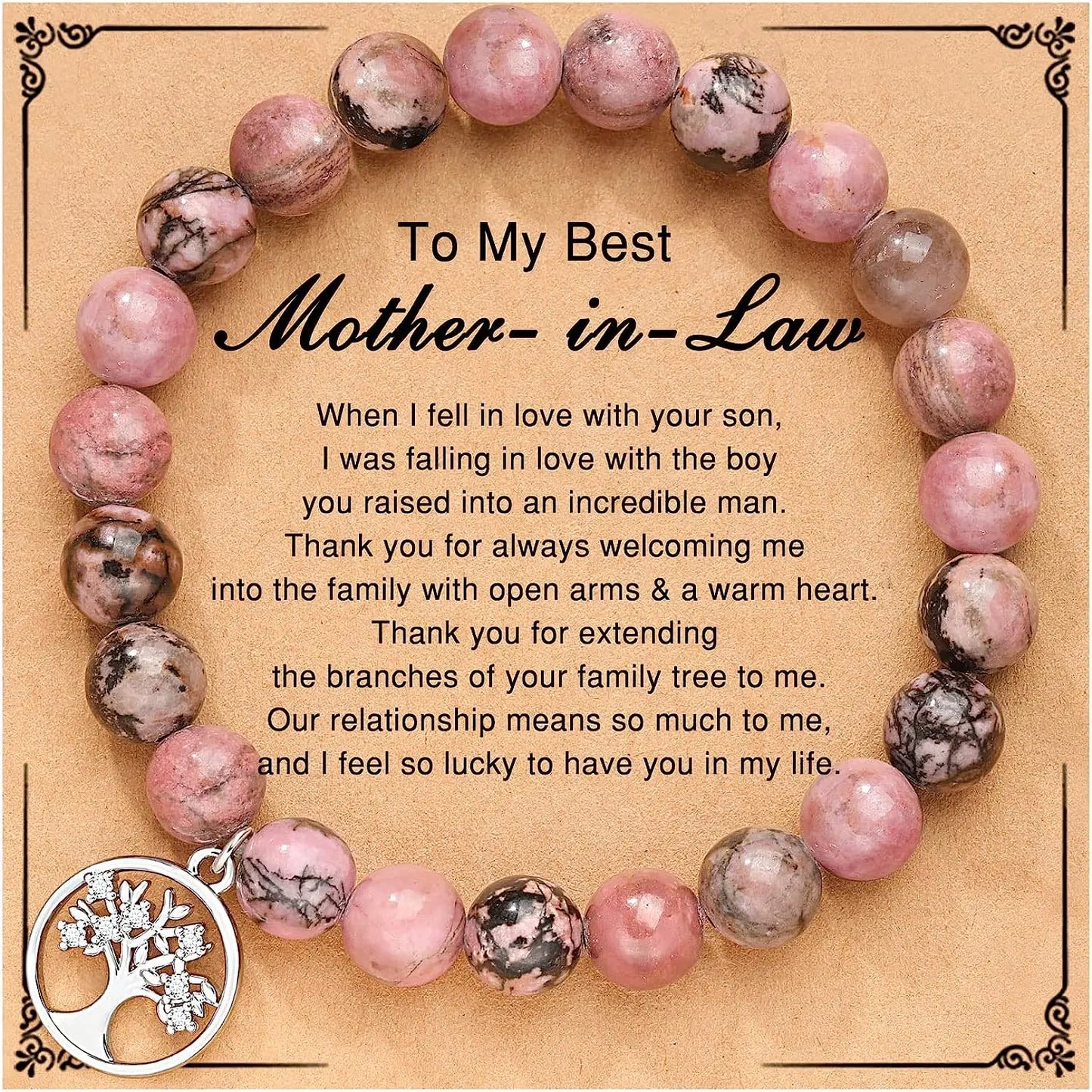 Bracelet en Agate violette, carte d'arbre de vie, Bracelet en pierre naturelle perlée de Rhodochrosite, cadeaux d'anniversaire et de noël pour Nana/grand-mère/maman