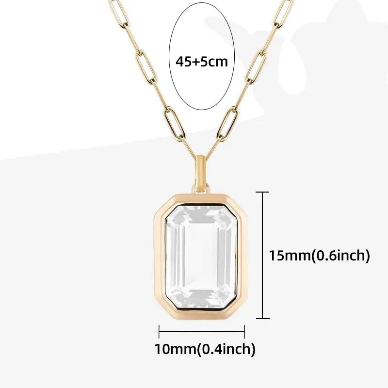 Collier pendentif en forme carrée en cristal clair pour femmes, plaqué or, chaîne à maillons en acier inoxydable, bijoux tendance, nouvelle collection