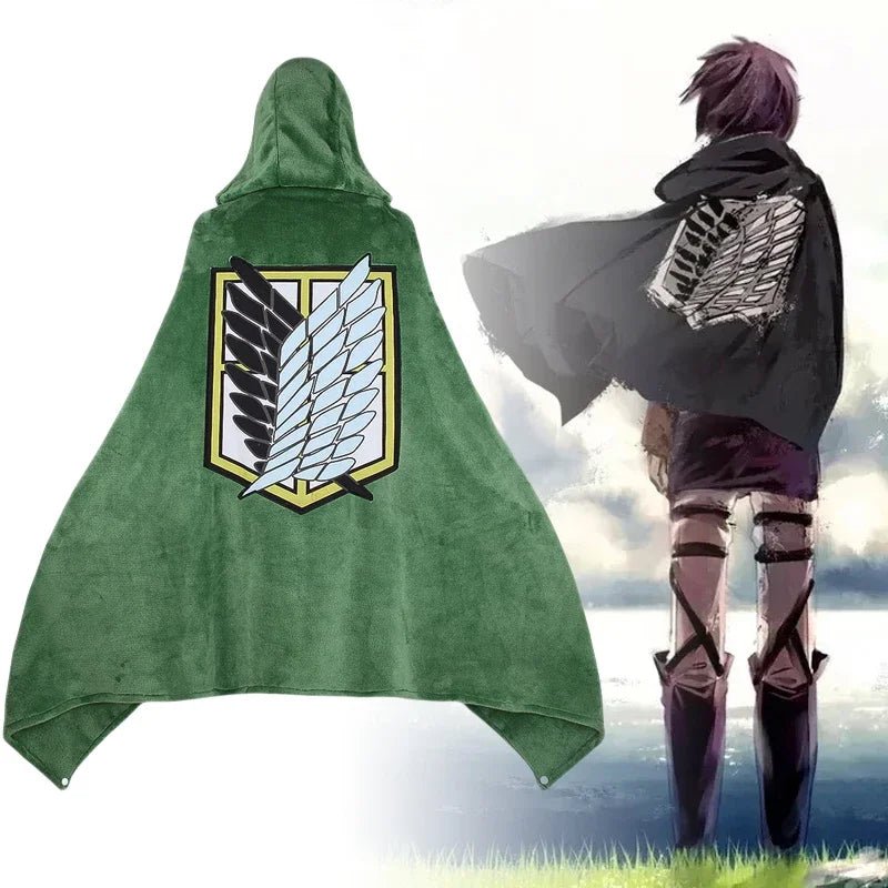 Attack on Titan Hoodie Cloak Anime Shingeki No Kyojin Pajamas Blanket Cloak Levi Cosplay Flannel Shawl Blanket Comfy Homewear - Bloopop