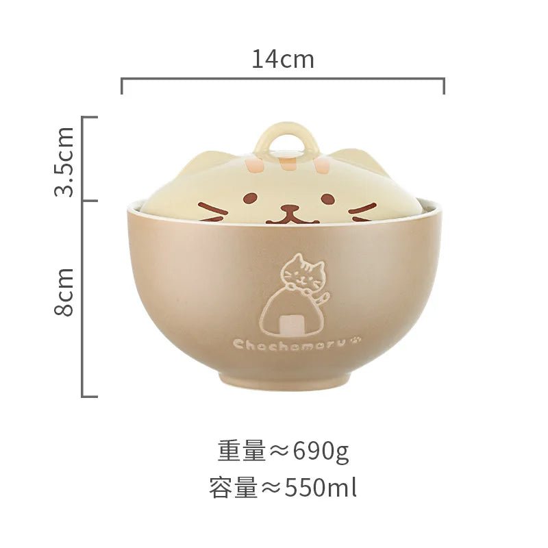 Bol à soupe en céramique créatif japonais, animaux de dessin animé mignons avec couvercle, bol pour chat, bol à nouilles instantanées pour la maison, bol à riz, vaisselle - Bloopop