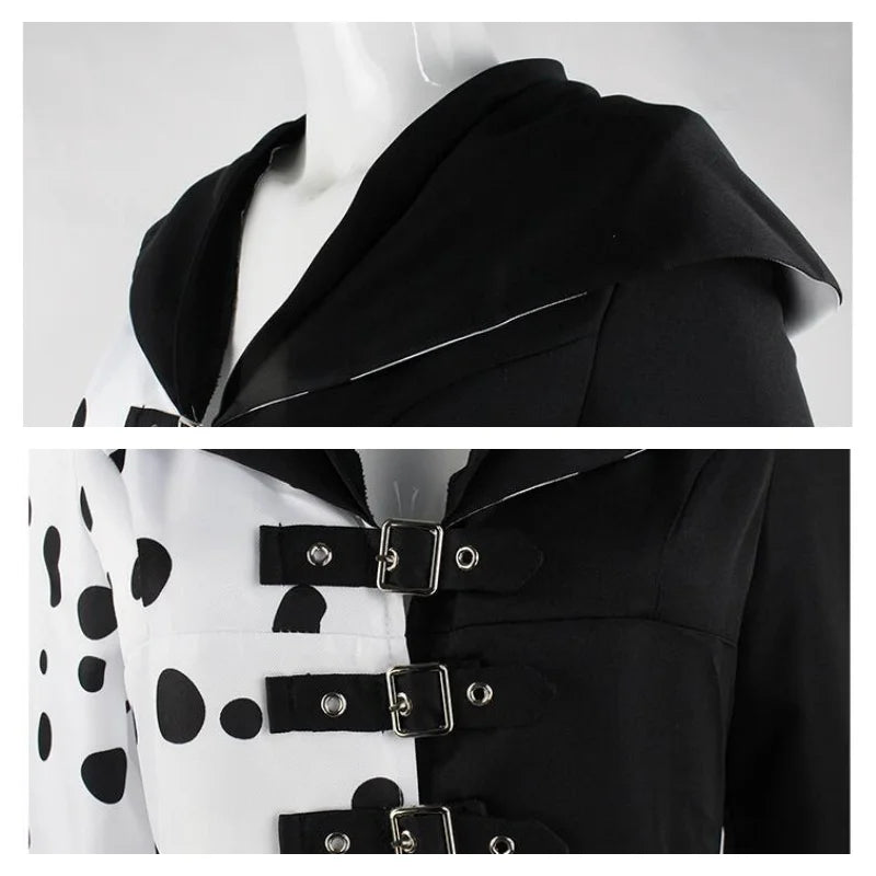 Costume Sorcière Deville Adulte - Noir & Blanc - Tenue Halloween Cosplay Femme (Manches Longues, Jupe Longue) - Bloopop