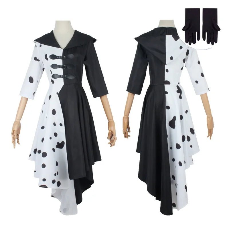 Costume Sorcière Deville Adulte - Noir & Blanc - Tenue Halloween Cosplay Femme (Manches Longues, Jupe Longue) - Bloopop