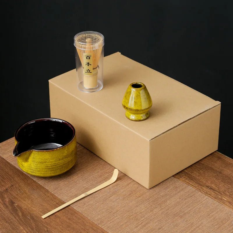 Ensemble Matcha japonais fait à la main, bol facile à nettoyer, fouet en bambou, cuillère à thé, outils de fabrication de thé, accessoires de cérémonie, 7 pièces, 4 pièces - Bloopop