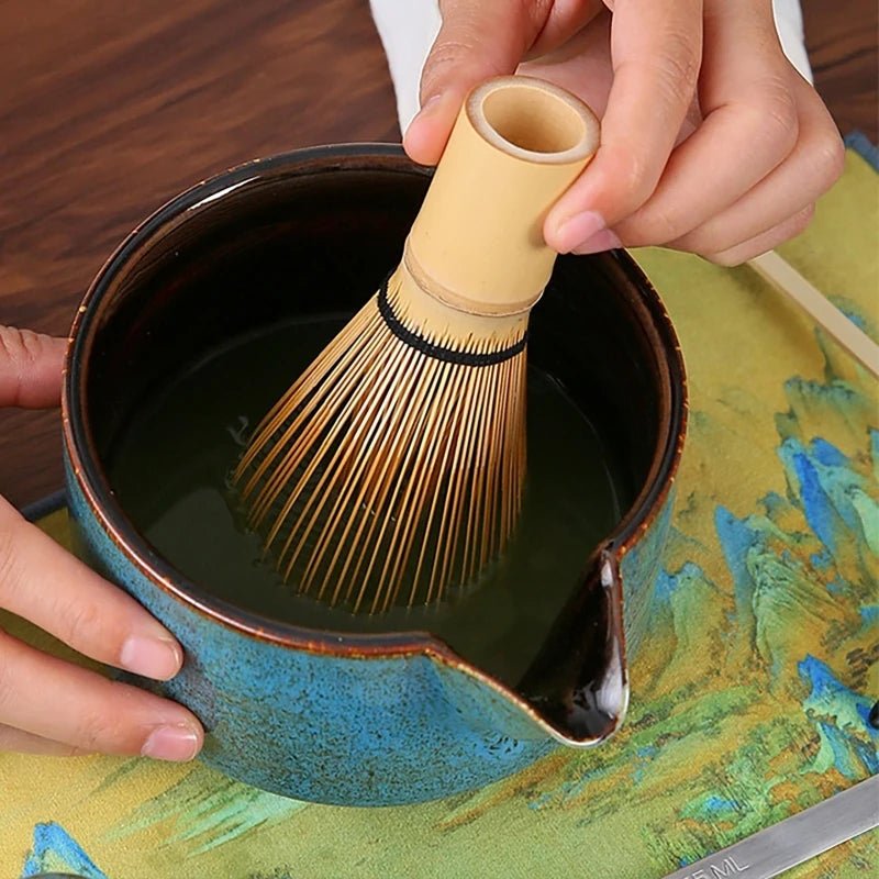 Ensemble Matcha japonais fait à la main, bol facile à nettoyer, fouet en bambou, cuillère à thé, outils de fabrication de thé, accessoires de cérémonie, 7 pièces, 4 pièces - Bloopop