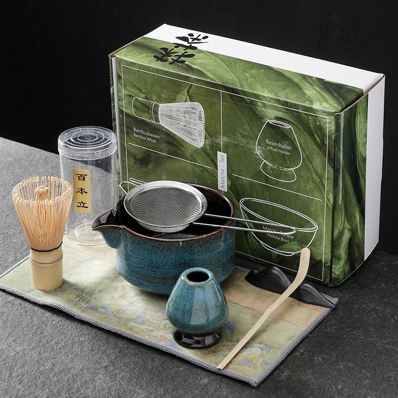 Ensemble Matcha japonais fait à la main, bol facile à nettoyer, fouet en bambou, cuillère à thé, outils de fabrication de thé, accessoires de cérémonie, 7 pièces, 4 pièces - Bloopop