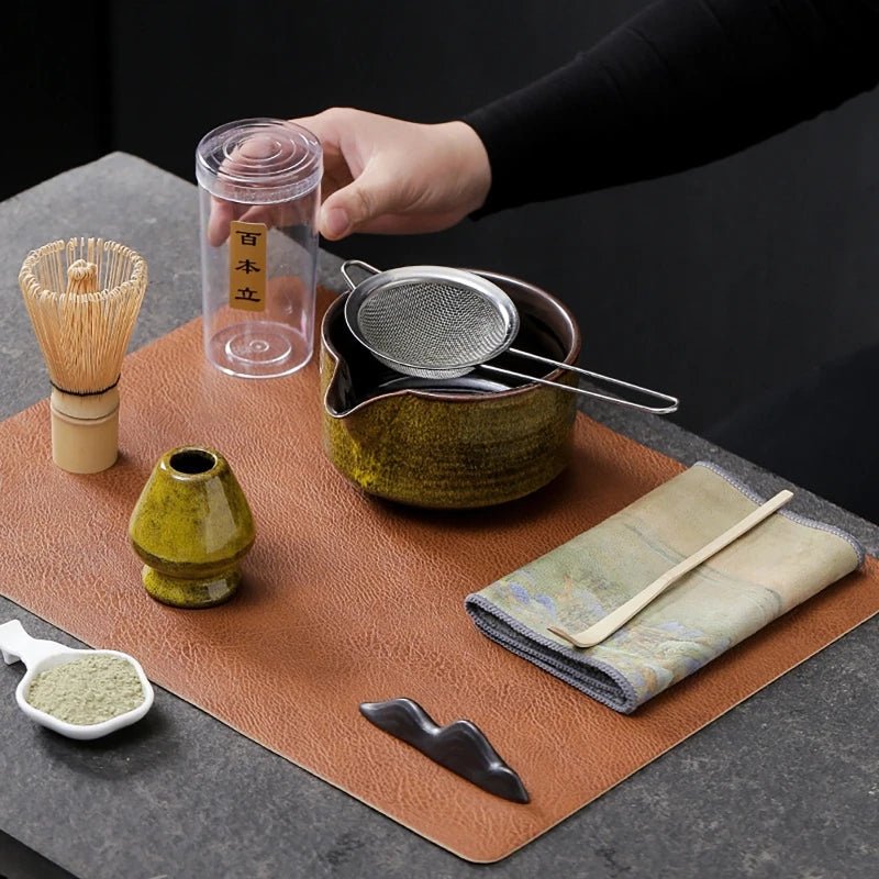 Ensemble Matcha japonais fait à la main, bol facile à nettoyer, fouet en bambou, cuillère à thé, outils de fabrication de thé, accessoires de cérémonie, 7 pièces, 4 pièces - Bloopop