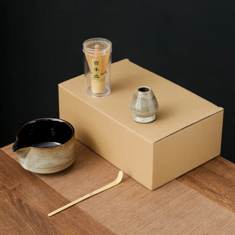 Ensemble Matcha japonais fait à la main, bol facile à nettoyer, fouet en bambou, cuillère à thé, outils de fabrication de thé, accessoires de cérémonie, 7 pièces, 4 pièces - Bloopop