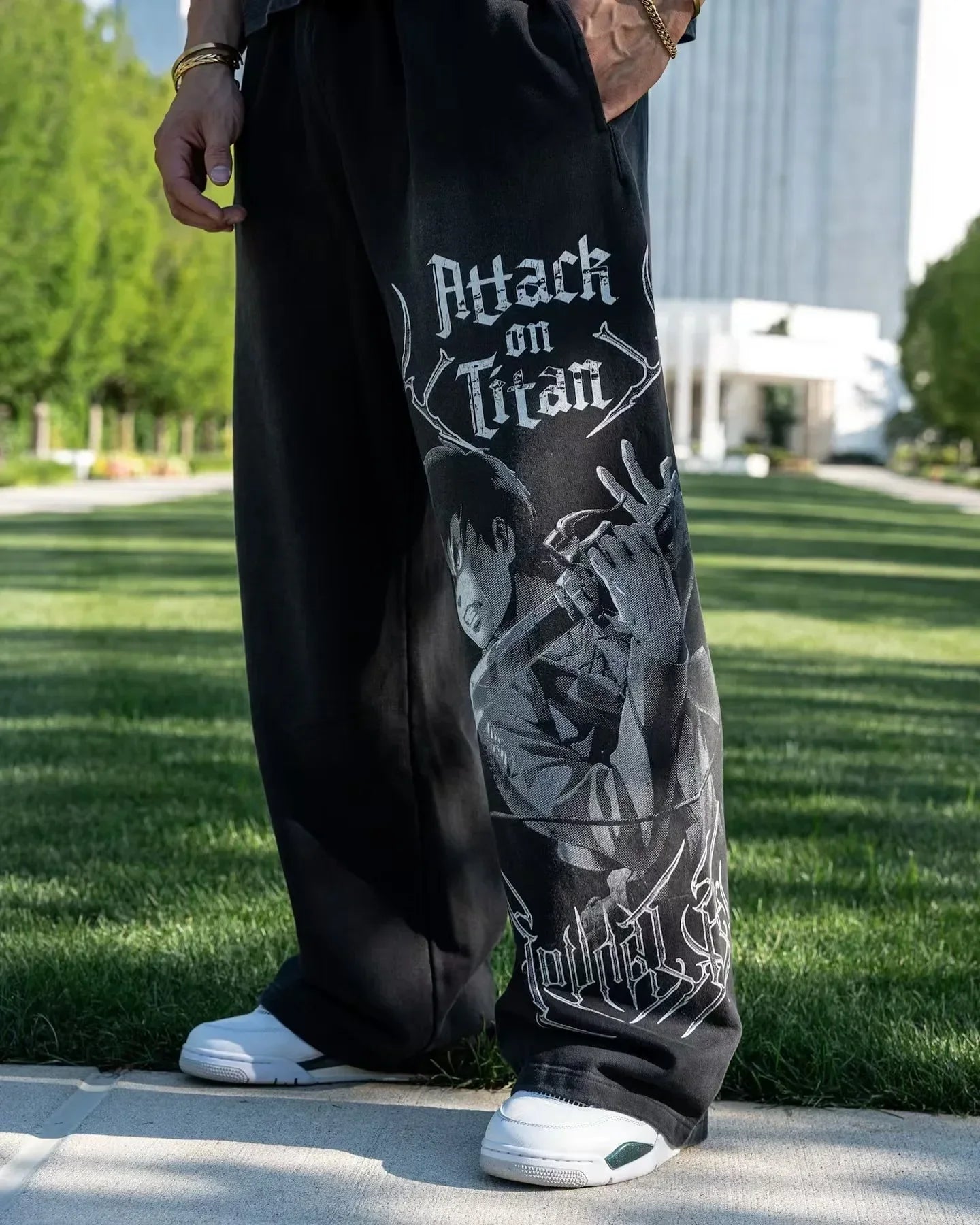 YOUNGLA dessin animé américain attaque sur Titan Jogger coton laine imprimé pantalon à jambes larges - Bloopop