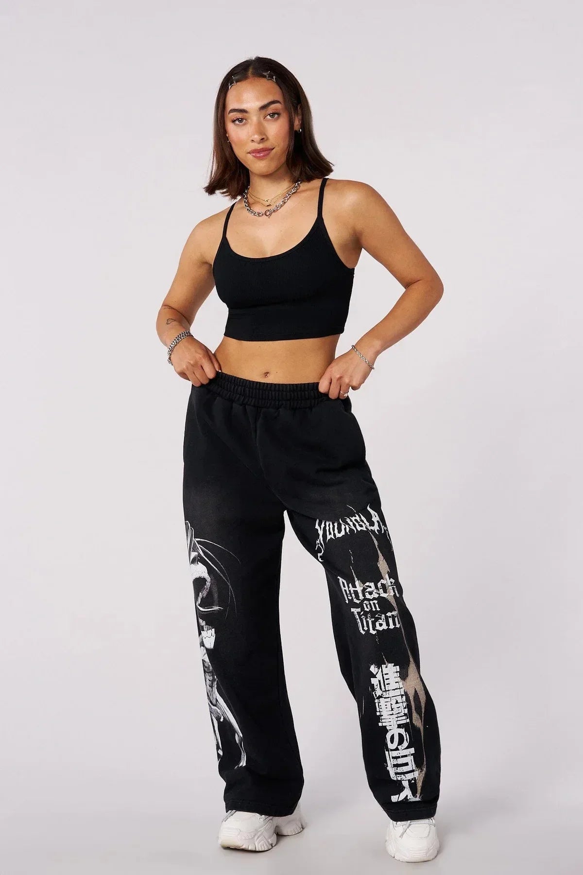 YOUNGLA dessin animé américain attaque sur Titan Jogger coton laine imprimé pantalon à jambes larges - Bloopop