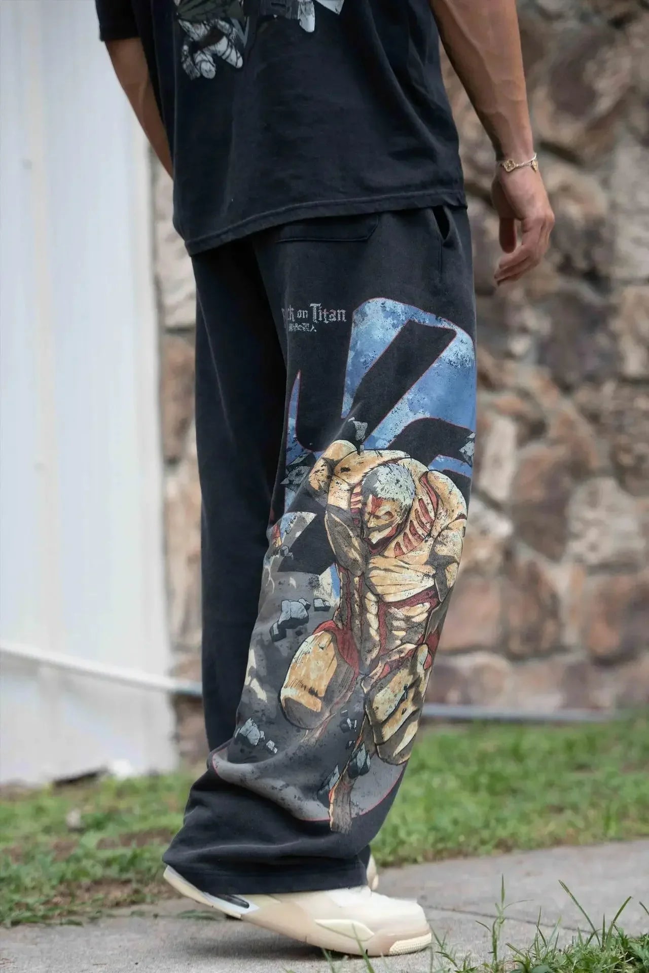 YOUNGLA dessin animé américain attaque sur Titan Jogger coton laine imprimé pantalon à jambes larges - Bloopop