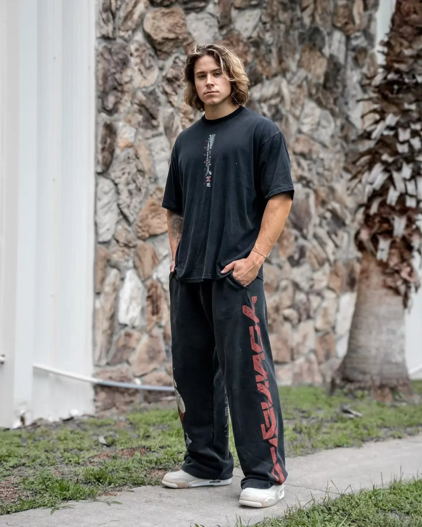 YOUNGLA dessin animé américain attaque sur Titan Jogger coton laine imprimé pantalon à jambes larges - Bloopop