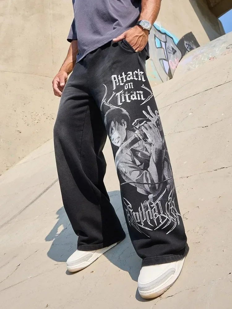 YOUNGLA dessin animé américain attaque sur Titan Jogger coton laine imprimé pantalon à jambes larges - Bloopop