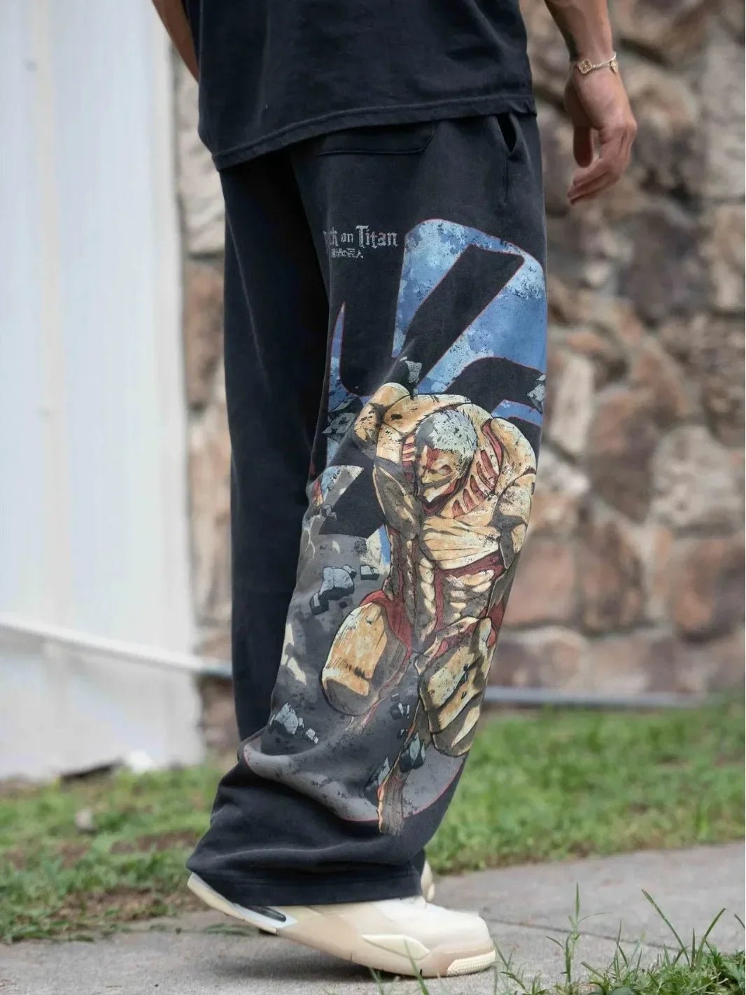 YOUNGLA dessin animé américain attaque sur Titan Jogger coton laine imprimé pantalon à jambes larges - Bloopop