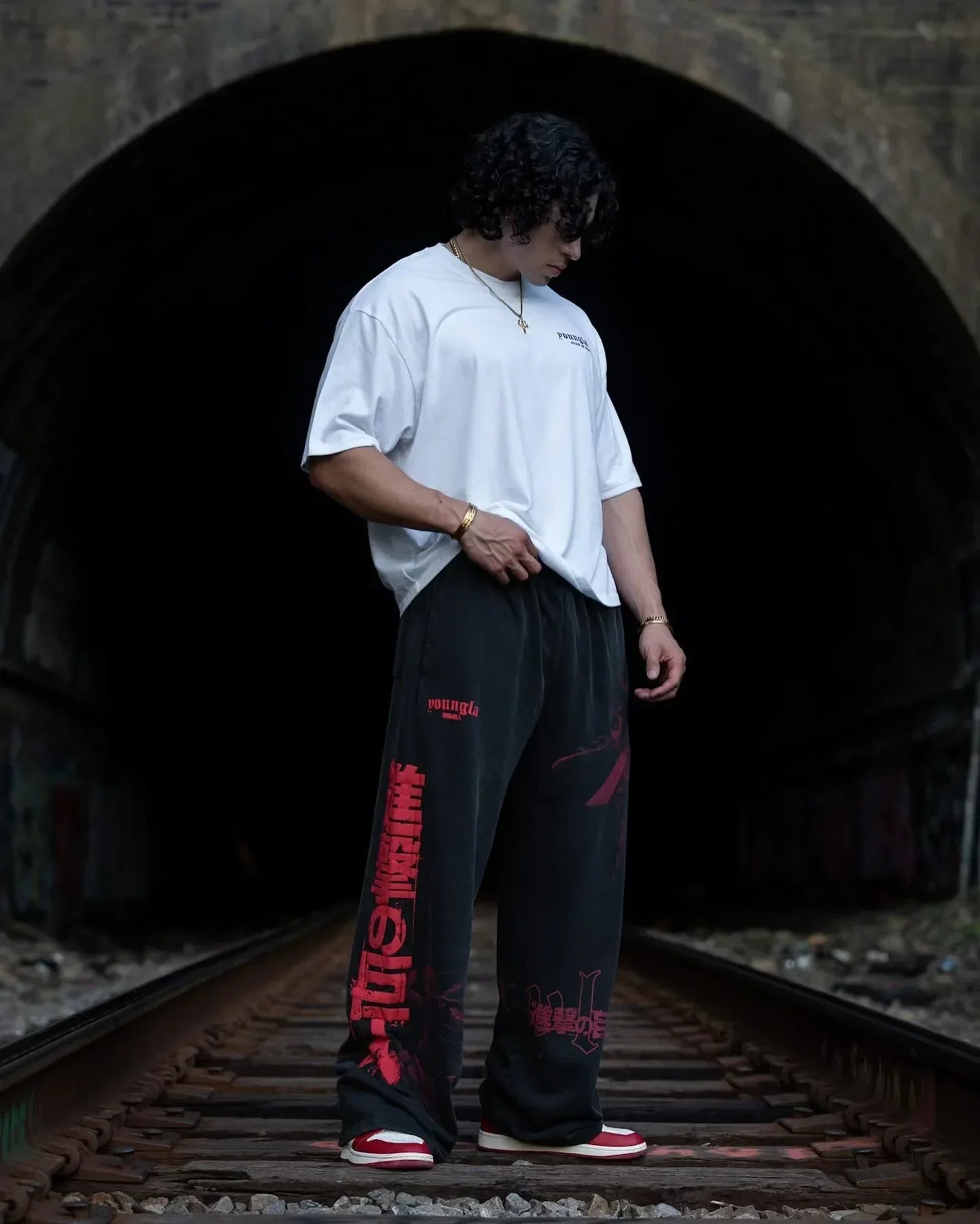 YOUNGLA dessin animé américain attaque sur Titan Jogger coton laine imprimé pantalon à jambes larges - Bloopop