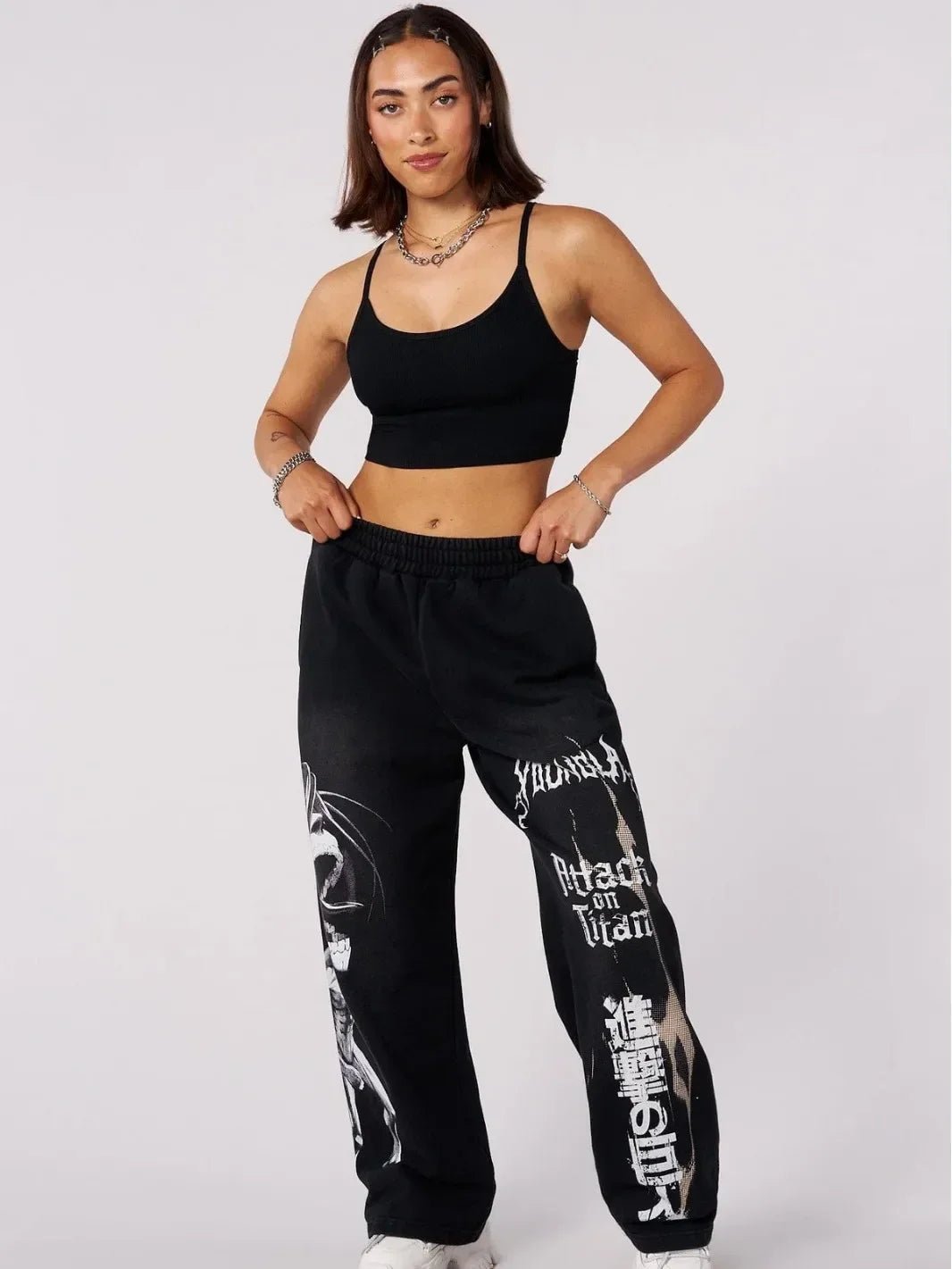 YOUNGLA dessin animé américain attaque sur Titan Jogger coton laine imprimé pantalon à jambes larges - Bloopop