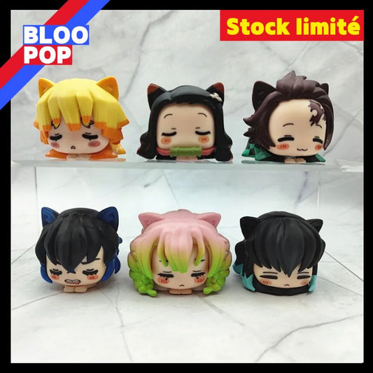 Figurine Anime Demon Slayer - Tanjirou, Mitsuri, Muichirou en Poupée Chat Dormeur - Collection Ornement Cadeau