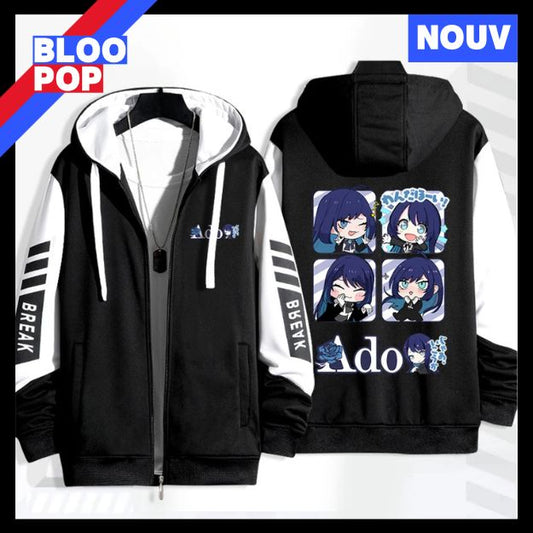 Sweat à capuche zippé imprimé dessin animé pour hommes et femmes, sweat Harajuku, veste à capuche zippée, sweat-shirt Hip Hop Singer Ado, Streetwear