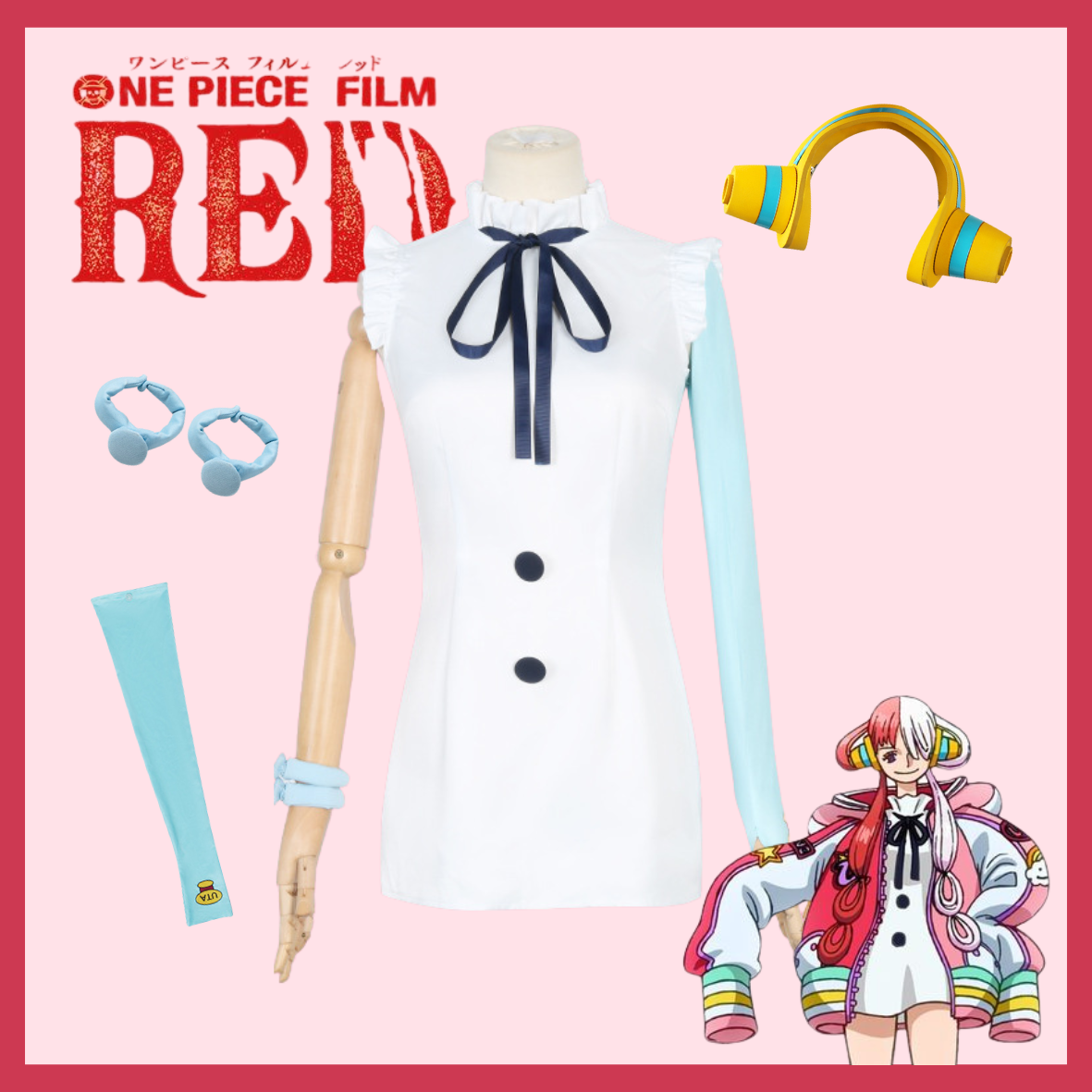 Tenue Cosplay UTA One Piece Red - Ensemble Veste et Perruque Style Manga