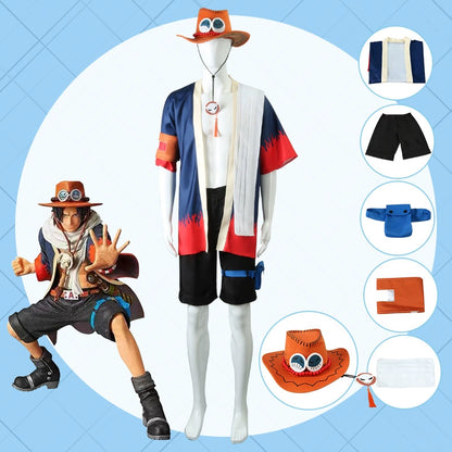 Tenue Cosplay Ace One Piece - Ensemble Kimono et Chapeau Style Manga