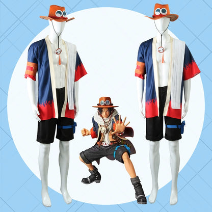 Tenue Cosplay Ace One Piece - Ensemble Kimono et Chapeau Style Manga