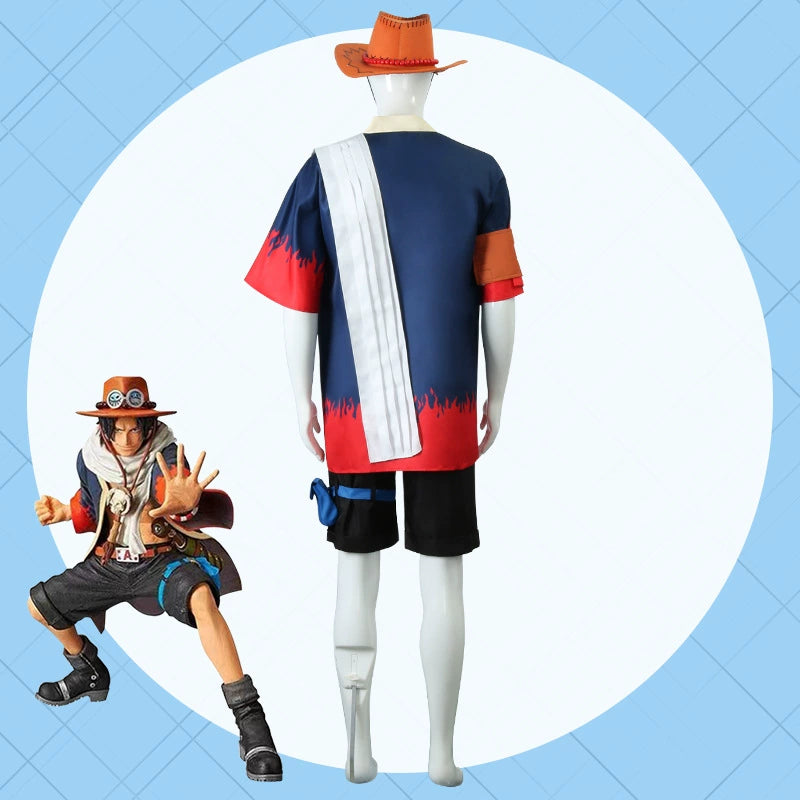 Tenue Cosplay Ace One Piece - Ensemble Kimono et Chapeau Style Manga