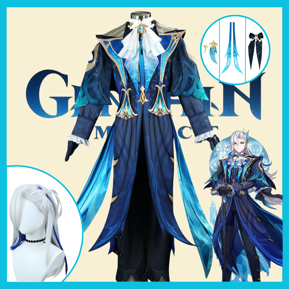 Costume Cosplay Neuvillette Genshin Impact - Tenue de Juge de Fontaine