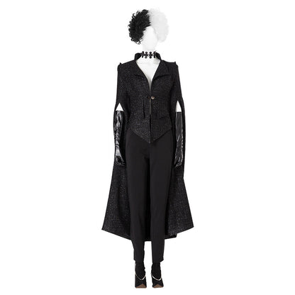 Costume Cruella De Vil Complet-Tenue Méchante Manteau Noir