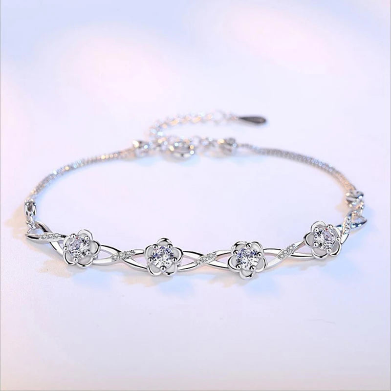 Luxe 925 Bracelets en argent Sterling violet blanc zircone fleur de prunier Bracelets et Bracelets pour femme pulseira de Prata S-B51