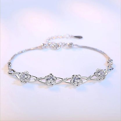Luxe 925 Bracelets en argent Sterling violet blanc zircone fleur de prunier Bracelets et Bracelets pour femme pulseira de Prata S-B51