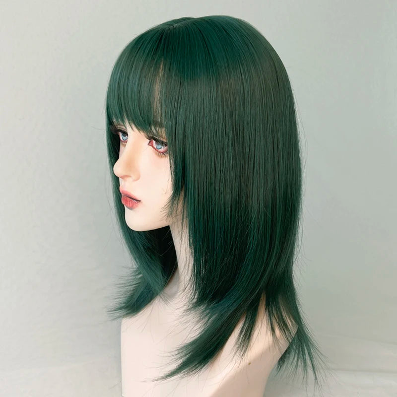 MSIWIGS-Perruque de Cosplay Synthétique Vert Foncé, Courte, Droite, Été, Cool, Beau, Européen et Américain, Équipement de Sauna pour Femme