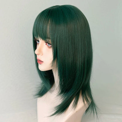 MSIWIGS-Perruque de Cosplay Synthétique Vert Foncé, Courte, Droite, Été, Cool, Beau, Européen et Américain, Équipement de Sauna pour Femme