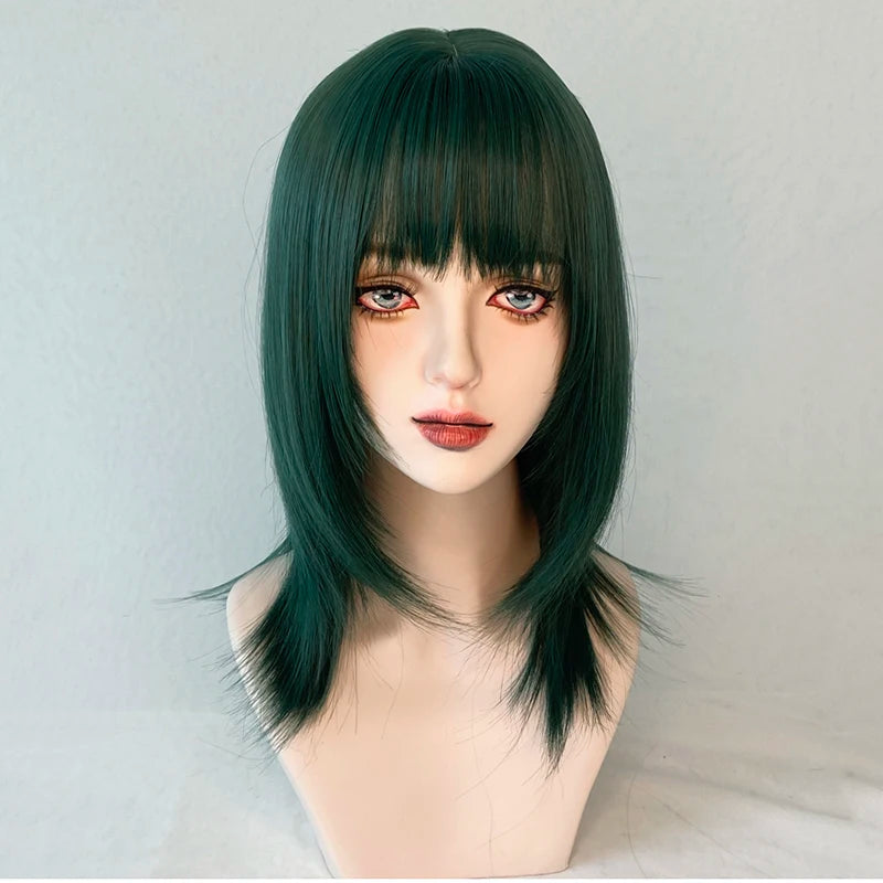 MSIWIGS-Perruque de Cosplay Synthétique Vert Foncé, Courte, Droite, Été, Cool, Beau, Européen et Américain, Équipement de Sauna pour Femme