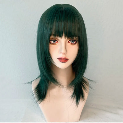 MSIWIGS-Perruque de Cosplay Synthétique Vert Foncé, Courte, Droite, Été, Cool, Beau, Européen et Américain, Équipement de Sauna pour Femme