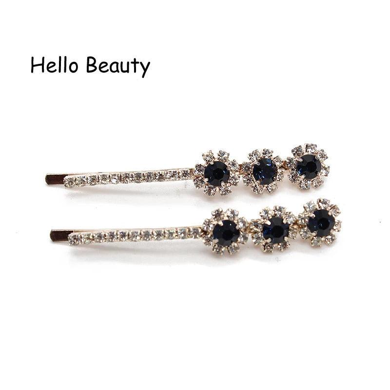 Barrette en pierre luxueuse pour cheveux, 1 paire, mode coréenne, accessoires pour cheveux, Clip bleu marine clair, strass rond, cristal, bijoux pour femmes et filles