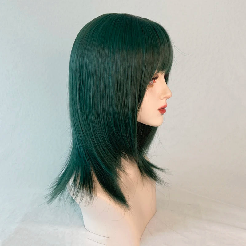 MSIWIGS-Perruque de Cosplay Synthétique Vert Foncé, Courte, Droite, Été, Cool, Beau, Européen et Américain, Équipement de Sauna pour Femme