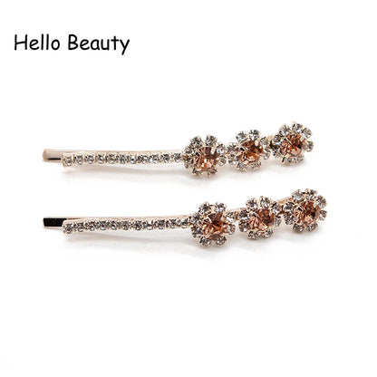 Barrette en pierre luxueuse pour cheveux, 1 paire, mode coréenne, accessoires pour cheveux, Clip bleu marine clair, strass rond, cristal, bijoux pour femmes et filles