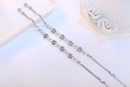 Luxe 925 Bracelets en argent Sterling violet blanc zircone fleur de prunier Bracelets et Bracelets pour femme pulseira de Prata S-B51