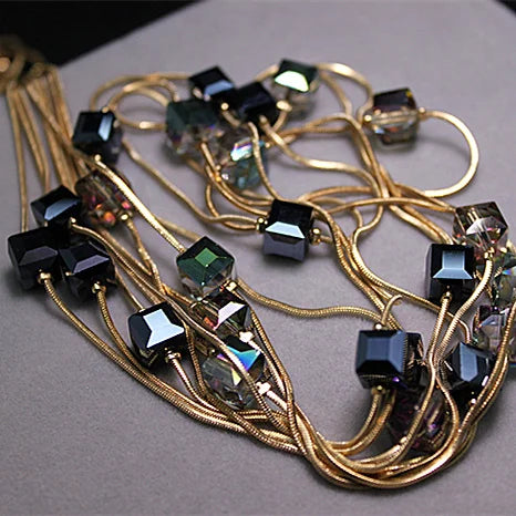 Nouveaux accessoires de bijoux en cristal de mode européenne, collier Long de perles de cristal autrichien, colliers et pendentifs en chaîne de pull pour femmes