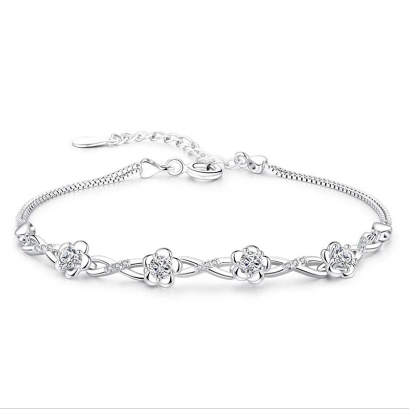 Luxe 925 Bracelets en argent Sterling violet blanc zircone fleur de prunier Bracelets et Bracelets pour femme pulseira de Prata S-B51