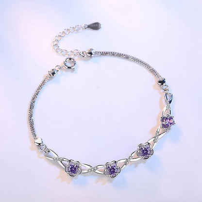 Luxe 925 Bracelets en argent Sterling violet blanc zircone fleur de prunier Bracelets et Bracelets pour femme pulseira de Prata S-B51