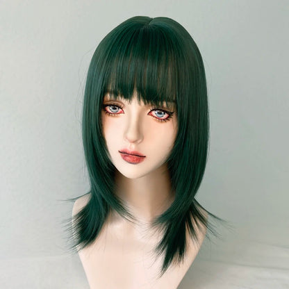 MSIWIGS-Perruque de Cosplay Synthétique Vert Foncé, Courte, Droite, Été, Cool, Beau, Européen et Américain, Équipement de Sauna pour Femme