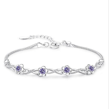 Luxe 925 Bracelets en argent Sterling violet blanc zircone fleur de prunier Bracelets et Bracelets pour femme pulseira de Prata S-B51