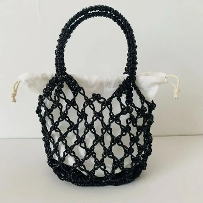 Sac à main tissé de luxe pour femmes, sac de rangement de grande capacité, sac à cordon, sac tissé Portable, sac seau tissé pour filles